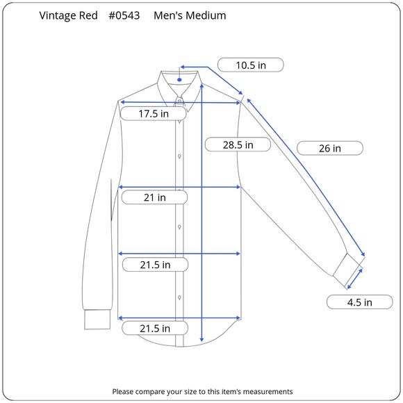 Floral Button-Up Chambray Trim – Men’s Medium Long Sleeve Casual | Vintage Red - Picture 12 of 12